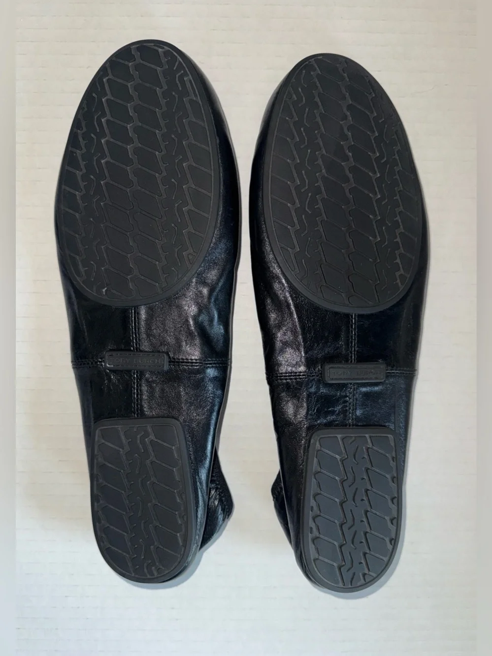 TORY BURCH Perfect Black Leather REVA Travel Foldable Comfort Ballet Flats 8.5